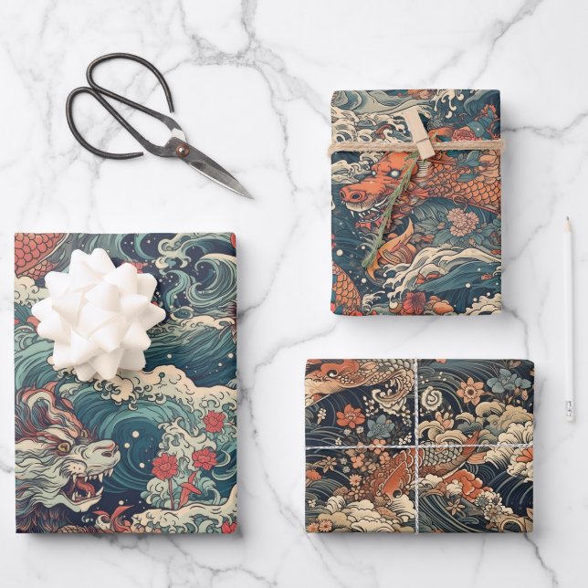 Japanische Tattoo Art Geschenkpapier Set (Vorderseite)