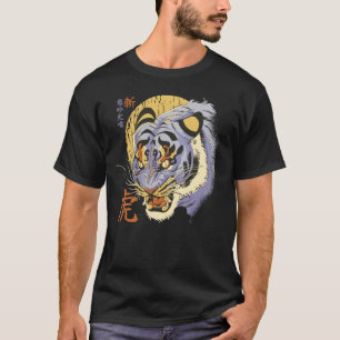Japanische Tigerkopf-Grafik-Kunst T-Shirt