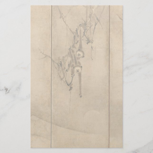 Japanische Tinte auf Papier Gibbons Primate & Land (Vorderseite)