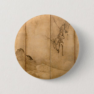 Japanische Tinte auf Papier Gibbons Primate & Land Button