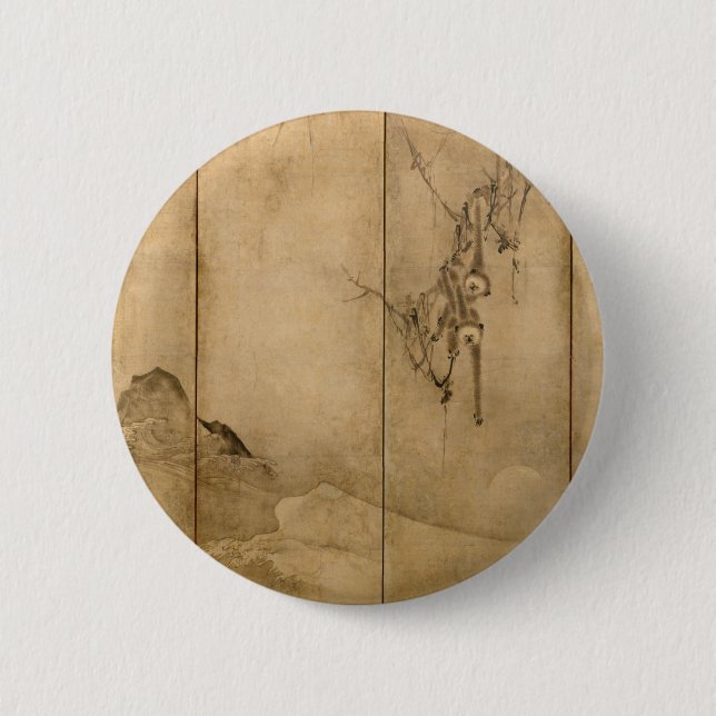 Japanische Tinte auf Papier Gibbons Primate & Land Button (Vorderseite)