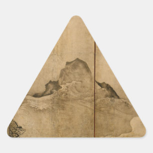 Japanische Tinte auf Papier Gibbons Primate & Land Dreieckiger Aufkleber