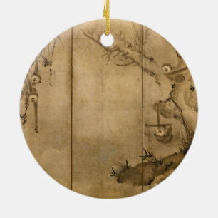 Japanische Tinte auf Papier Gibbons Primate & Land Keramikornament