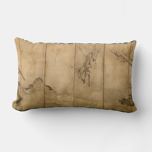 Japanische Tinte auf Papier Gibbons Primate & Land Lendenkissen (Vorderseite)