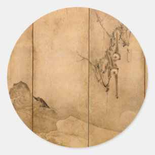 Japanische Tinte auf Papier Gibbons Primate & Land Runder Aufkleber