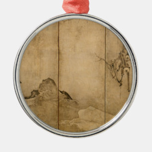 Japanische Tinte auf Papier Gibbons Primate & Land Silbernes Ornament