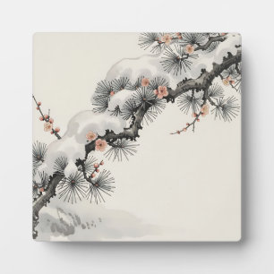 Japanische Tinte Kiefern-Pfirsichblüten-Winter Fotoplatte