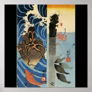 Japanische Tintenfische und Fische c. 1800 (Japan) Poster