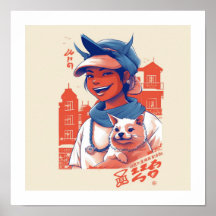 Japanische Tochter mit Hund