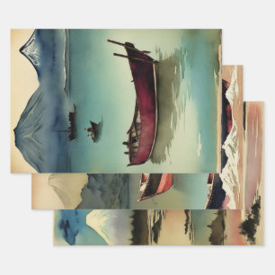 Japanische traditionelle Landschaft Paint ephemera Geschenkpapier Set