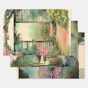 Japanische traditionelle Landschaft Paint ephemera Geschenkpapier Set