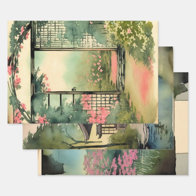 Japanische traditionelle Landschaft Paint ephemera Geschenkpapier Set (Set)