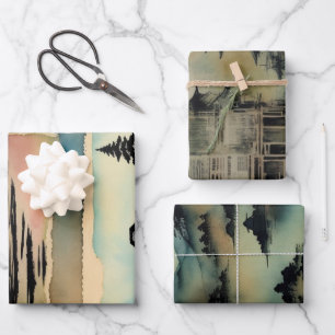 Japanische traditionelle Landschaft Paint ephemera Geschenkpapier Set