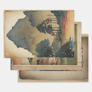 Japanische traditionelle Landschaft Paint ephemera Geschenkpapier Set