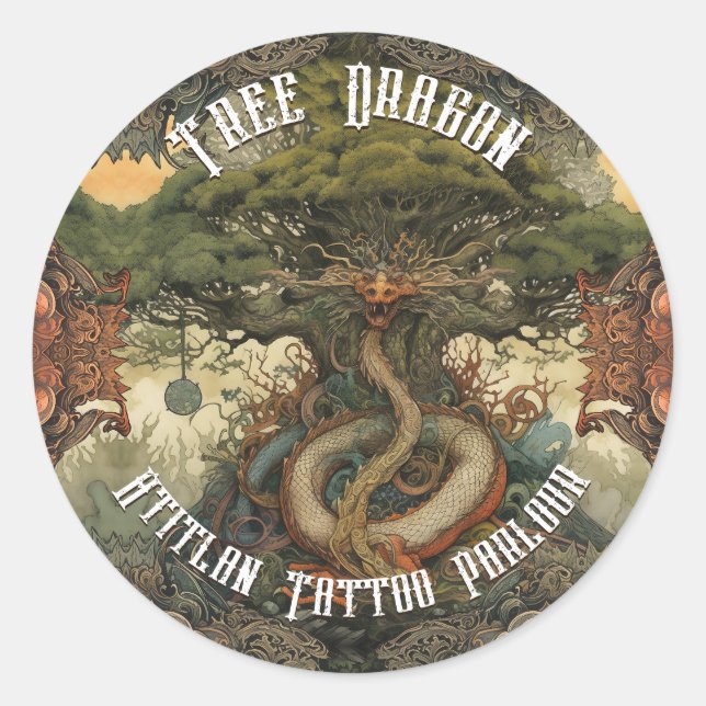 Japanische Tree Dragon Bonsai Tree AI Kunst Runder Aufkleber (Vorderseite)