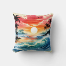 Japanische Tuschestil-Kunst Ozeanwellen Sonnenunte