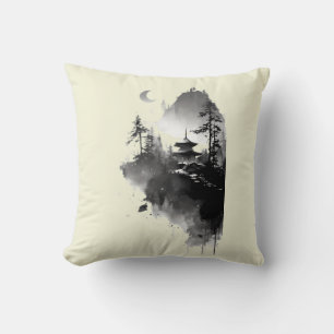 Japanische Tuschwasch-Zen-Pagoden-Landschaft Kissen