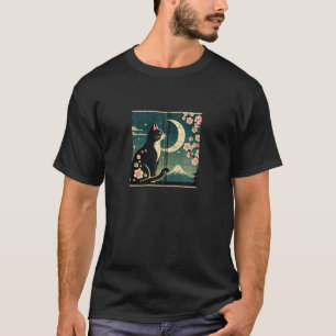 Japanische Tuxedo-Katze Mond Sakura Vintage Art Fr T-Shirt