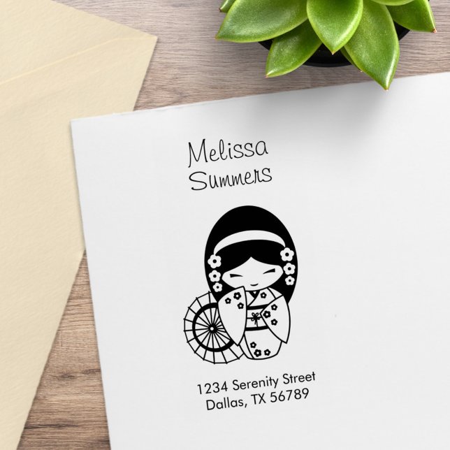 Japanische Umbrella Geisha Girl in Kimono Gummistempel (Von Creator hochgeladen)