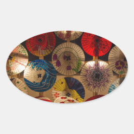 Japanische Umbrellas Ovaler Aufkleber
