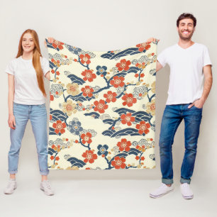 Japanische Ume-Pflirsichblüten Navy-Welle-Creme Fleecedecke