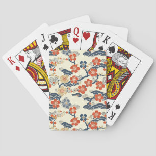 Japanische Ume-Pflirsichblüten Navy-Welle-Creme Spielkarten