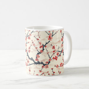 Japanische Ume-Rote-Korallen-Blüten-Elfenbein-Well Kaffeetasse