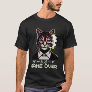 Japanische Vaporwave-Katze raucht Zigarette Game O T-Shirt