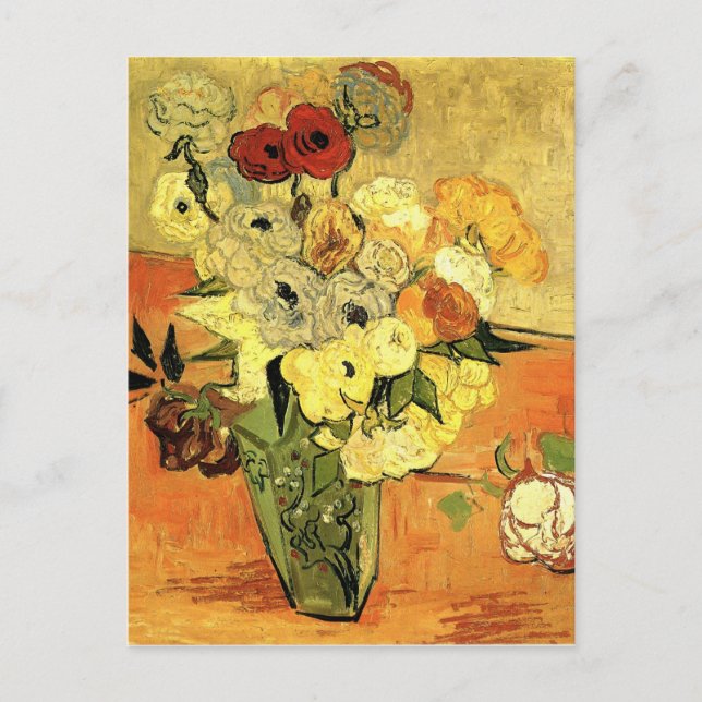 Japanische Vase mit Rose und Anemonen von van Gogh Postkarte (Vorderseite)