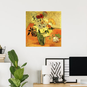 Japanische Vase, Rose, Anemonen von Vincent van Go Poster