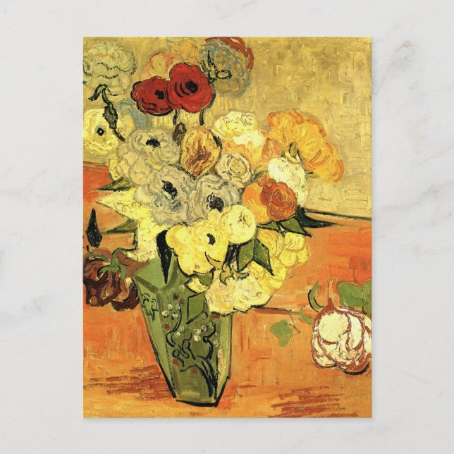 Japanische Vase, Rose, Anemonen von Vincent van Go Postkarte (Vorderseite)