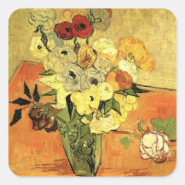 Japanische Vase, Rose, Anemonen von Vincent van Go Quadratischer Aufkleber