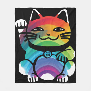 Japanische Viel Glück-Katze mit Regenbogen Fleecedecke