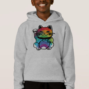 Japanische Viel Glück-Katze mit Regenbogen Hoodie