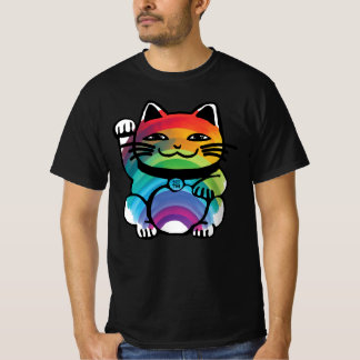 Japanische Viel Glück-Katze mit Regenbogen T-Shirt