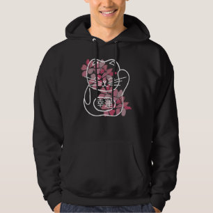 Japanische Viel Glück-Katze mit rosa Sakura-Blume Hoodie