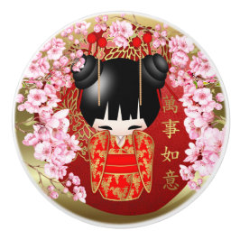 Japanische Viel Glück Kokeshi Doll Keramikknauf