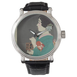 Japanische Vintage Image von Frau und Firefly Cage Armbanduhr