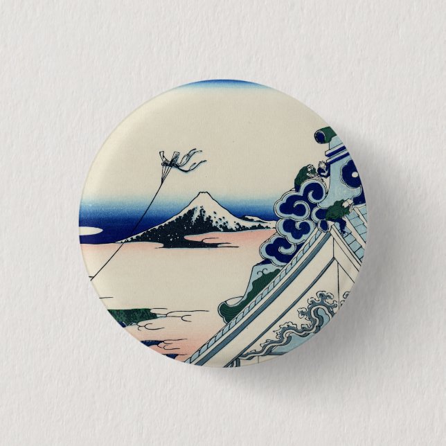Japanische Vintage Kunst Fuji von Honganji Tempel Button (Vorderseite)