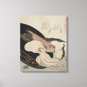 Japanische Vintage Kunst-Meeresfrüchte-Prämie Leinwanddruck