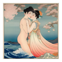 Japanische Vintage Kunst, Seidenpapiermalerei, Lie