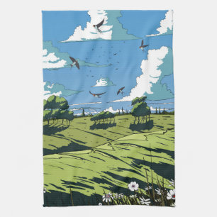 Japanische Vintage-Landschaft bei Nacht Geschirrtuch