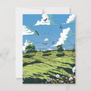 Japanische Vintage-Landschaft bei Nacht Postkarte