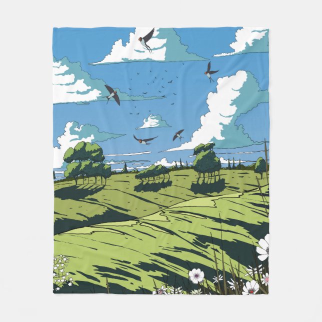 Japanische Vintage Landschaft nachts Fleecedecke (Vorderseite)