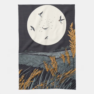 Japanische Vintage Landschaft nachts Geschirrtuch
