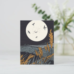 Japanische Vintage Landschaft nachts Postkarte