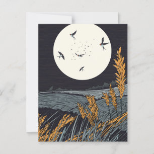 Japanische Vintage Landschaft nachts Postkarte