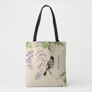 Japanische Vintage Lilac Sparrow Monogram Tote Bag