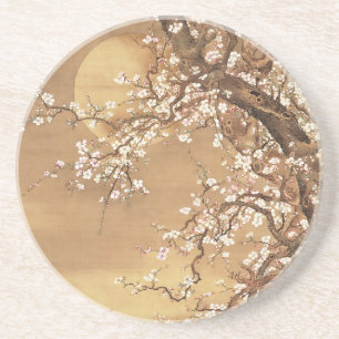 Japanische Vintage Pflaumenblüten im Mondlicht Getränkeuntersetzer