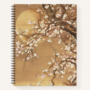 Japanische Vintage Pflaumenblüten im Mondlicht Notizbuch